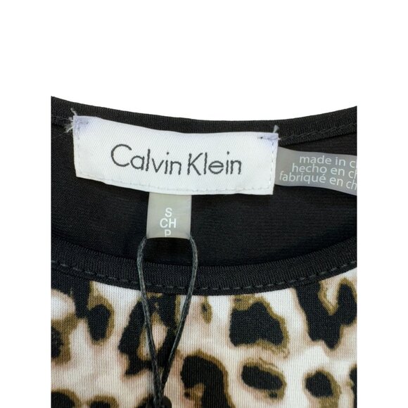 Calvin Klein Womens Leopard Print Sleeveless Top Blouse S Brown Black Stretch - Picture 2 of 12